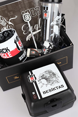 DEKOMUS GIFT BOX ÖZEL KUTULU BEŞİKTAŞ BESLENME KABI VE 500 ML TRITAN MATARA İLE KIRTASİYE SETİ 