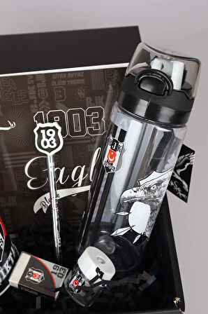 DEKOMUS GIFT BOX ÖZEL KUTULU BEŞİKTAŞ BESLENME KABI VE 500 ML TRITAN MATARA İLE KIRTASİYE SETİ 