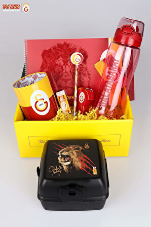 DEKOMUS GIFT BOX ÖZEL KUTULU GALATASARAY BESLENME KABI VE 700 ML TRITAN MATARA İLE KIRTASİYE SETİ 