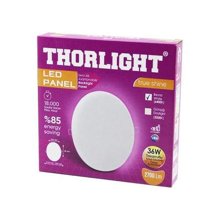 THORLIGHT S-236 36W 22CM BEYAZ LED PANEL SIVA ALTI AYARLI MANDALLI 6400K - 2700LM - 18000 SAAT - 283