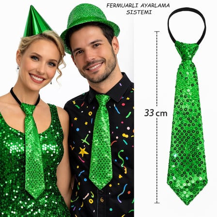 Yeşil Renk Pul Payetli Işıltılı Parti Kravatı 33 cm (5673)