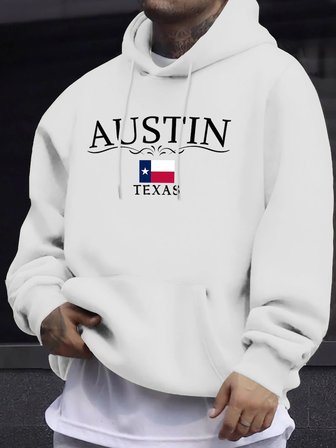 Austin Texas Harfli Baskılı Polar Moda Giyim Erkek Temel Sıcak Kapüşonlu Üst Sonbahar Spor Ti