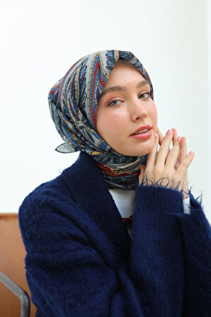 Aminenesil Etnik Desen Soft Pamuk Eşarp Fuşya Lacivert