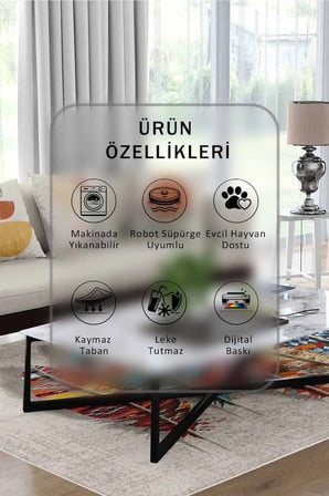 Yıkanabilir Kaymaz Taban Dijital Baskılı Halı ve Yolluk – Leke Tutmaz Salon & Mutfak Halısı