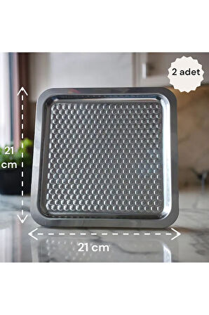 2 li 21x21 dama Kare Çelik Tepsi  - Kahve ve Nişan Sunum Tepsisi