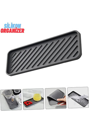 Gri Silikon Yağdanlık Yağlık Standı Altlık Çok Amaçlı Organizer Sunumluk Sabunluk Altlığı 23x10 Cm