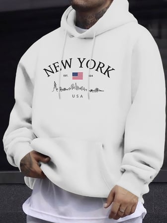 New York ABD Baskı Erkek Polar Temel Giysiler Sokak Giyimi O-Yaka Sonbahar Kazak Günlük Bol K