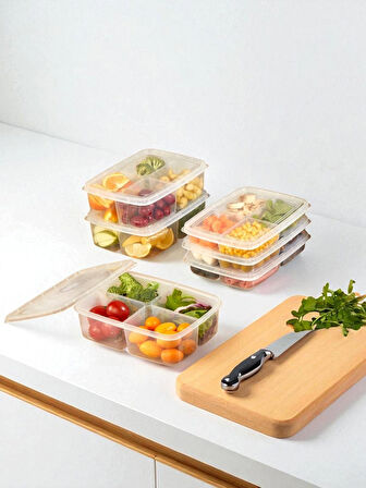 10 Adet 4 Bölmeli Kapaklı Kahvaltılık Saklama Kabı Buzluk Düzenleyici ve Mutfak Düzenleyici Set