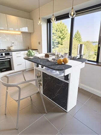 Kelebek Yemek Masası Mutfak Masası Katlanır Pratik Tekerlekli