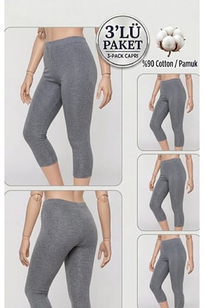 3'lü Büyük Beden Pamuklu Kadın Tayt Yüksek Bel Kapri Rahat Esnek Toparlayıcı - Plus Size Capri Leggings - 5060