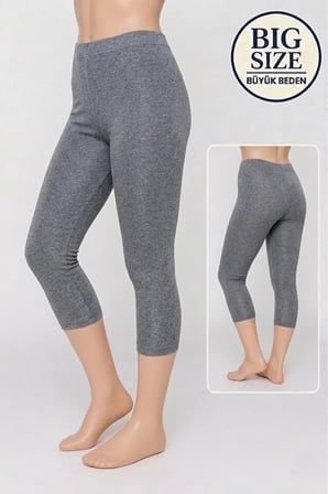 3'lü Büyük Beden Pamuklu Kadın Tayt Yüksek Bel Kapri Rahat Esnek Toparlayıcı - Plus Size Capri Leggings - 5060