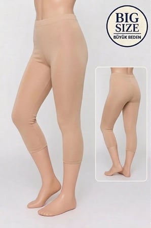 3'lü Büyük Beden Pamuklu Kadın Tayt Yüksek Bel Kapri Rahat Esnek Toparlayıcı - Plus Size Capri Leggings - 5060