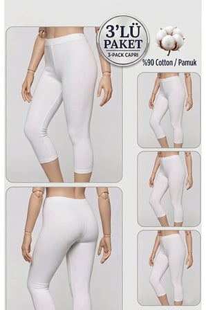 3'lü Büyük Beden Pamuklu Kadın Tayt Yüksek Bel Kapri Rahat Esnek Toparlayıcı - Plus Size Capri Leggings - 5060