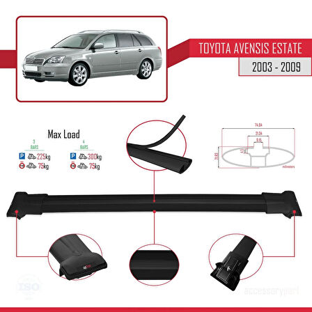 Toyota Avensis SW 2003-2009 Arası ile Uyumlu FLY Model Ara Atkı Tavan Barı Siyah 3 Adet