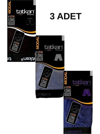 Tatkan Erkek 3'lü Çok Renkli Uzun ( Long ) Penye Modal Boxer Short Abani Classic
