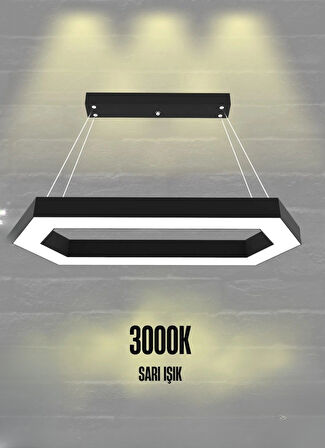 JOYA ( Siyah Kasa, Sarı Işık ) Ledli Modern Sarkıt Led Avize, Salon, Mutfak, Oturma Odası