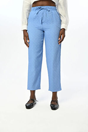 KADIN RAHAT KALIP BELİ LASTİKLİ DESENLİ DÜZ RENK PANTOLON