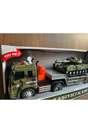 Vardem Sesli Ve Işıklı Tank Taşıyıcı Kamyon Askeri Araç Taşıyan Tır Oyuncak Araba