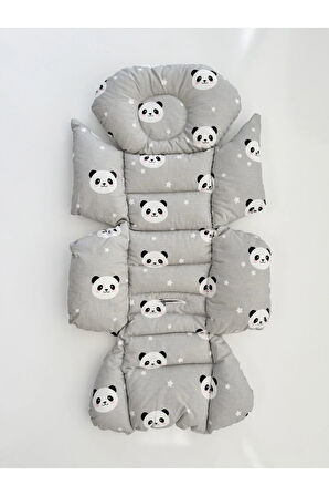 Gri Panda Desenli Bebek Arabası Minderi