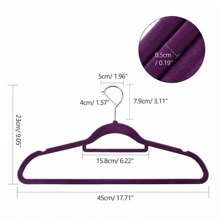 20'li Premium Kadife Elbise Askısı Seti - Kaymaz Tasarım, Slim (Yer Tasarruflu)