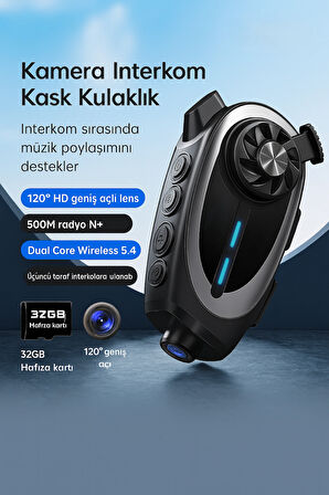 QASUL Interkom Kulaklık 1080 P HD Kablosuz İletişimci Moto Kamera Geniş açı Su Geçirmez WiFi Video Kaydedici 32GB SD KART HEDİYE