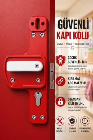 Okul, Kreş ve Eğitim Alanları İçin Bariyerli Kapı Kolu | Çocuk Güvenlikli | Kırılmaz | 10'lu Paket