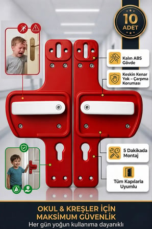Okul, Kreş ve Eğitim Alanları İçin Bariyerli Kapı Kolu | Çocuk Güvenlikli | Kırılmaz | 10'lu Paket