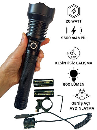 WS-5412 Tüfek Feneri, Geniş Açı Avcı El Feneri, Uzun Menzilli Av Feneri 20 Watt