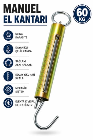 Manuel El Kantarı Yaylı Mekanik Yuvarlak Kancalı Taşınabilir Tartı- 60 KG