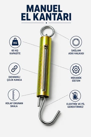 Manuel El Kantarı Yaylı Mekanik Yuvarlak Kancalı Taşınabilir Tartı- 60 KG