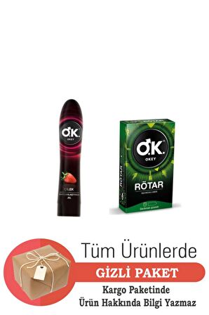 Okey Çilek Kayganlaştırıcı Jel 100 ml ve Rötar Prezervatif 10'Lu