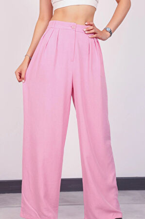Kadın Pembe Pile Detaylı Palazzo Pantolon
