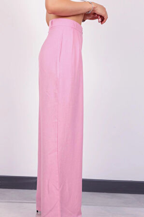 Kadın Pembe Pile Detaylı Palazzo Pantolon