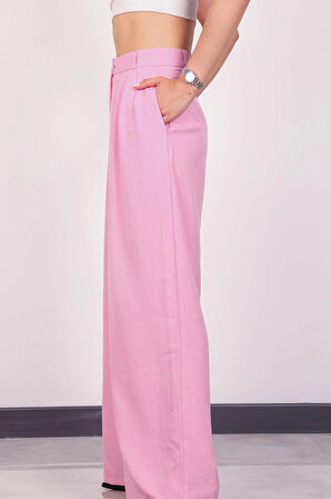 Kadın Pembe Pile Detaylı Palazzo Pantolon