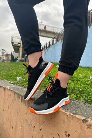 Günlük Kadın Erkek Sneaker Siyah Spor Ayakkabı Bağcıklı Rahat Esnek Tırtıklı Taban 567