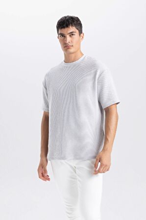 DeFacto Boxy Fit Bisiklet Yaka Kısa Kollu Tişört C8724AX24AUGR184