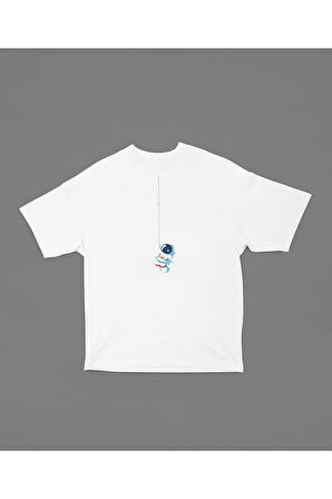 Tasarım Astronaut Baskılı Unisex Oversize Tişört
