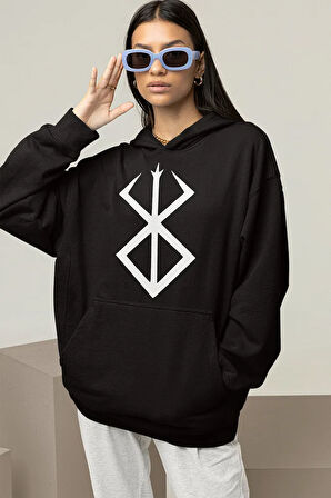 Anime Berserk Logo Baskılı Unisex Oversize Hoodie