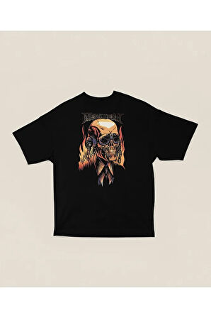 Tasarım Megadeth Baskılı Unisex Oversize Rock Metal Tişört