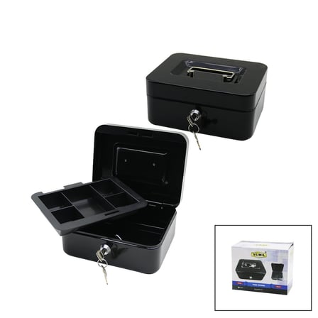 ANAHTARLI KÜÇÜK METAL PARA -DEĞERLİ EŞYA KUTUSU 2KAT=TEK+6 BÖLME TAŞIMA KULP - 15.2X11.8X8CM (5680)
