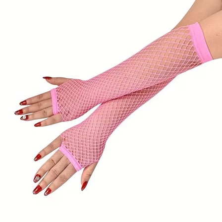 80’ler 90’lar Retro Neon Pembe File Parmaksız Eldiven 26 cm (5680)