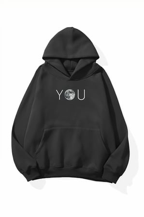 Unisex Yumuşak Dokulu You Moon Baskılı Tasarım Oversize 3 İplik Hoodie Sweatshirt