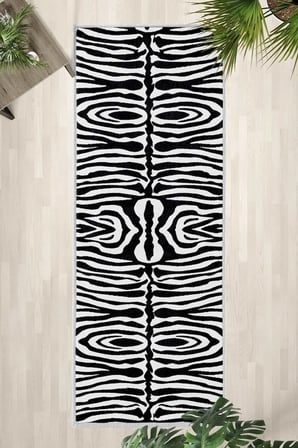 Zebra Yıkanabilir Kaymaz Taban Dijital Baskılı Yolluk Halı Siyah