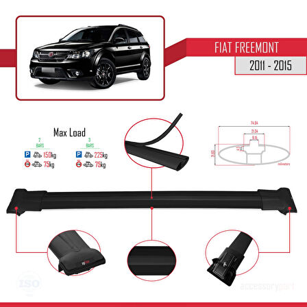 Fiat Freemont 2011-2015 Arası ile Uyumlu FLY Model Ara Atkı Tavan Barı Siyah 2 Adet