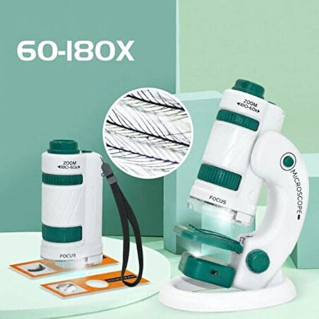 TechTic Dijital Mikroskop Seti 60-180x Büyütme El Mini Eğitici Çocuk Mikroskobu 21 Parça Eğitici Set