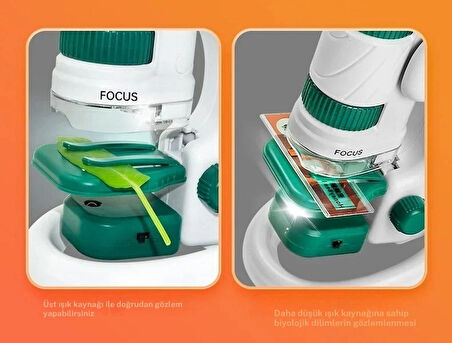 TechTic Dijital Mikroskop Seti 60-180x Büyütme El Mini Eğitici Çocuk Mikroskobu 21 Parça Eğitici Set