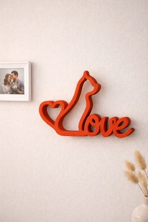 Kedi Figürlü Love Yazılı Dekor – Duvar, Masa Üstü, Kitaplık & TV Ünitesi 3D Modern Ev Dekoru Biblo