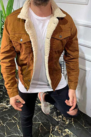 R.lion Kürklü Kot Mont Premium Denim -- açık camel--