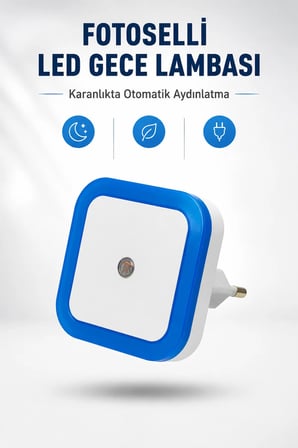 Fotoselli Gece Lambası Priz Tipi Otomatik Sensörlü Gece Aydınlatma Koridor Çocuk Odası Yatak Odası