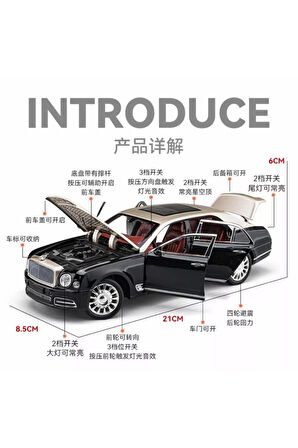 Bently 1:24 Diecast Metal Model Araba Koleksiyon Araba Sesli Işıklı 21 Cm Bently Mulsanne Araba